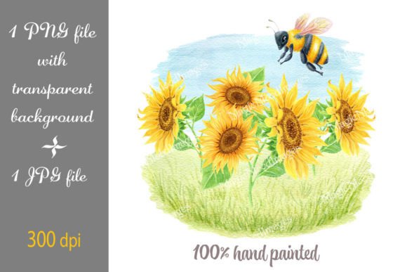 Bee Collects Honey Field with Sunflowers: A Springtime Design for Every Project