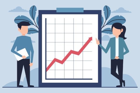 Business People and Clipboard Statistics Vector Design