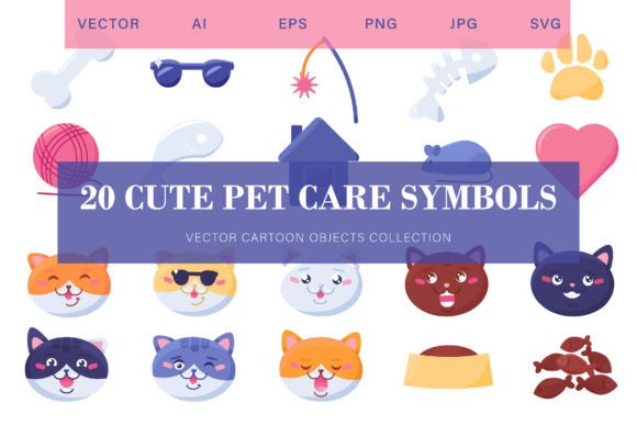 Cute Cat Care Symbols: A Vector Icon Pack for Pet Brands