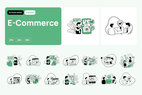 Elevating Digital Commerce with Greeny E-commerce Illustration and Versatile Asset Packs