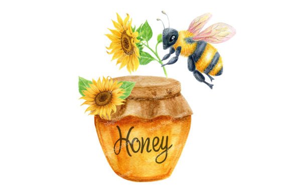 Evaluating the Bee and Honey in Jar with Sunflower PNG for Your Creative Projects