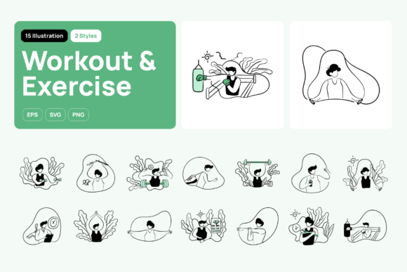 Greeny Workout and Exercise Illustration: A Versatile Visual Toolkit for Modern Design