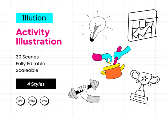 Transforming Digital Narratives with Illution - 30 Activity Illustration Assets