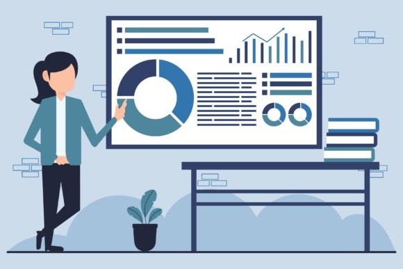 Unlocking Professional Potential with the Design Businesswoman Analyzing Data Vector Template